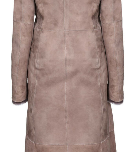 Womens Suede Toscana Sheepskin Hooded Trench Coat-Rushden - Taupe