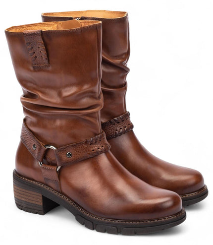 Pikolinos Women's Mid-Calf Cuero Brown Leather Tall Ankle Boots - San Sebastia