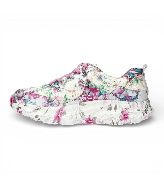 Laura Vita Women's Sofiao 07 Rose Pink Floral Leather Trainers Platform Sneaker Shoes