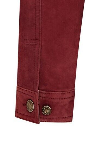Mens Trucker Goat Suede Western Leather Jeans Jacket - Yangon - Burgundy