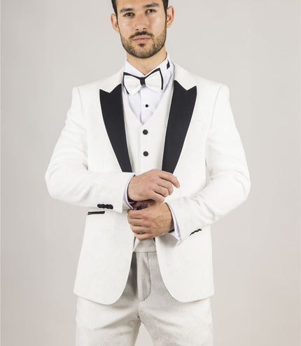Men's White 3 Piece Velvet Wedding Tuxedo Formal Suit