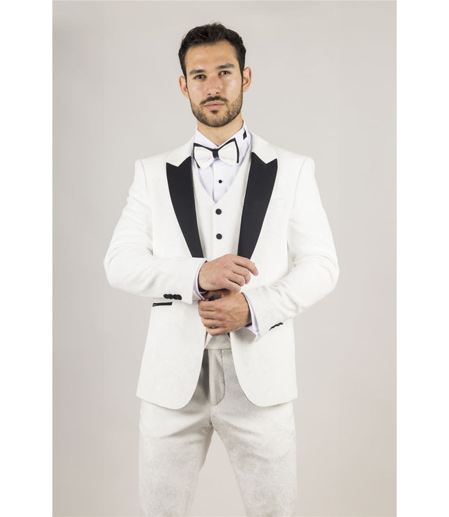 Men's White 3 Piece Velvet Wedding Tuxedo Formal Suit