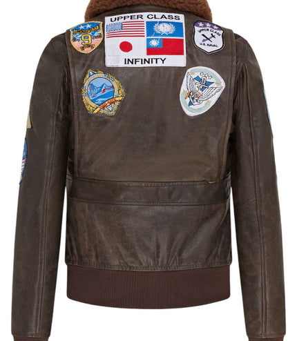 Women's A2 Top Gun Leather Bomber Jacket-Sunbury - Brown