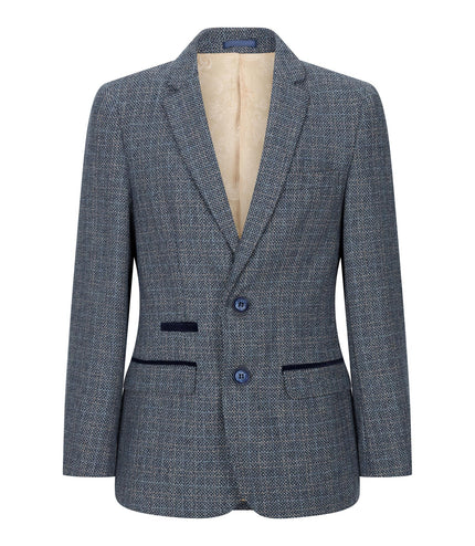 Boys 3 Piece Blue Tweed Check Vintage Retro Suit