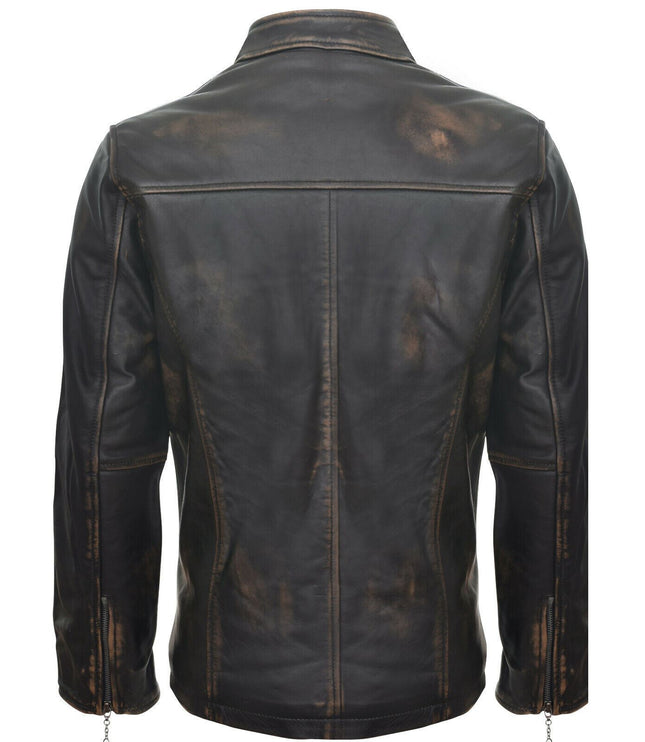 Mens Vintage Black Leather Biker Jacket- Sarajevo