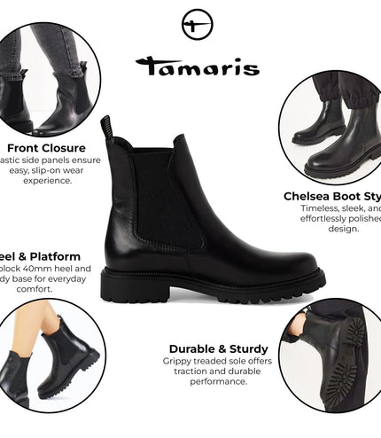 Tamaris Womens Black Leather Classic High Chelsea Ankle Boots