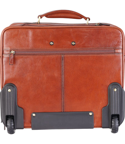 Genuine Leather Tan Wheel Laptop Briefcase Travel Cabin Pilot Bag - Nomad