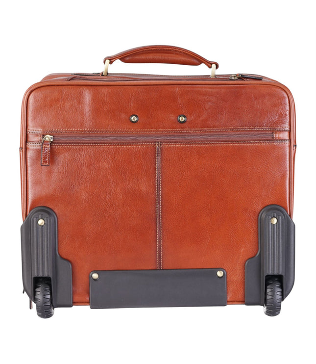 Genuine Leather Tan Wheel Laptop Briefcase Travel Cabin Pilot Bag - Nomad