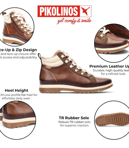 Pikolinos Women's Brown Leather Trainers Sneaker Winter Lace-up Boots - Vigo