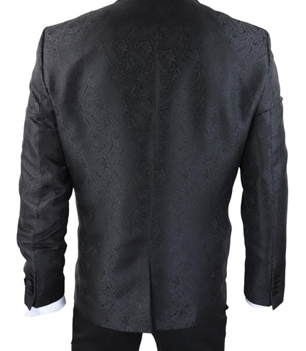 Mens Black Tuxedo Blazer Waistcoat Brocade Satin Paisley Formal Dinner Jacket