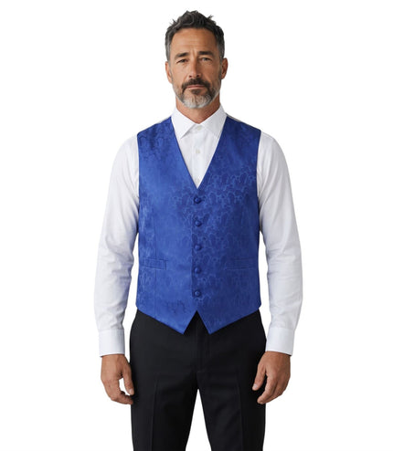 Men's Blue Paisley Floral 3 Piece Waistcoat Bow Tie Hankie Set - Robert