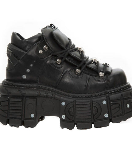 New Rock Unisex Metallic Black Leather Gothic Boots- M-Tank106-C2