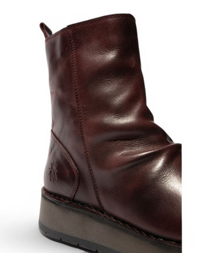 Fly London Womens Wine Leather Zip Up Platform Ankle Boots - RENO053FLY