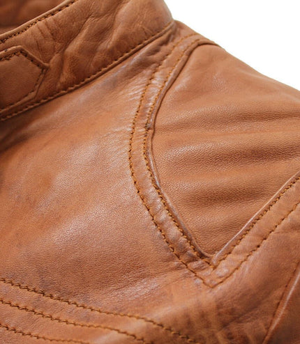 Womens Slim-Fit Leather Biker Jacket-Maldon - Brown