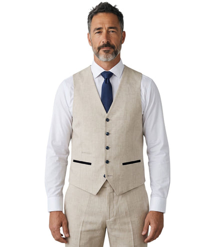 Men's Cream Checked Tailored Fit Suit - Regent