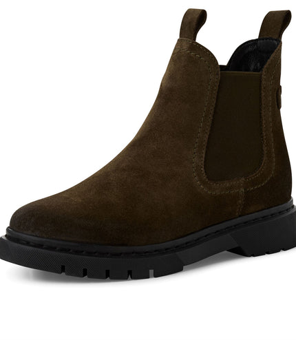Tamaris Womens Olive Green Suede Leather Classic Chelsea Ankle Boots
