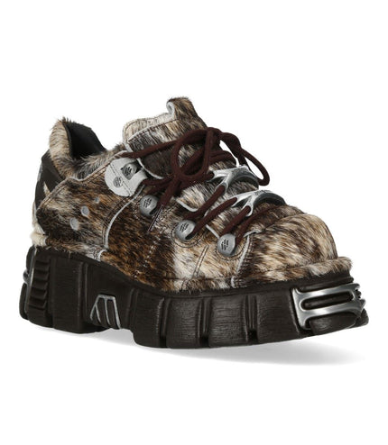 New Rock Brown Fur Leather Gothic Platform Ankle Boots - M-120N-C114