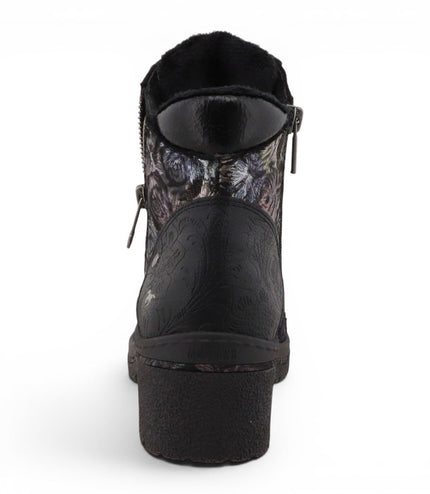 Mustang Women's Black Floral Lace-Up Winter Ankle Boots - M0092001