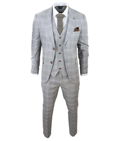 Mens Light Grey 3 Piece Velvet Trims Tailored Fit Suit