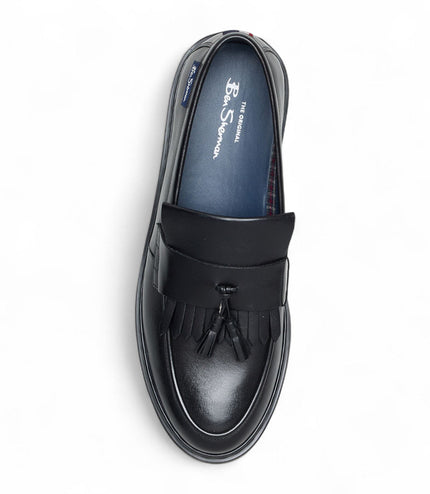Ben Sherman Men's Black Leather Tassel Loafer Shoes - Dudley
