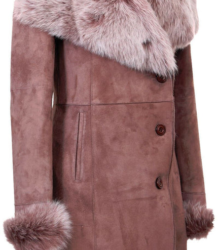Womens Suede Merino Shearling Coat with Toscana Collar-Hanoi - Brown