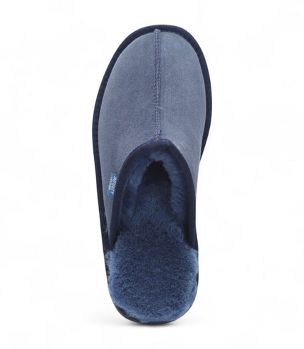 Men's Genuine Sheepskin Navy Suede Mule Winter Warm Non-Slip - Highland