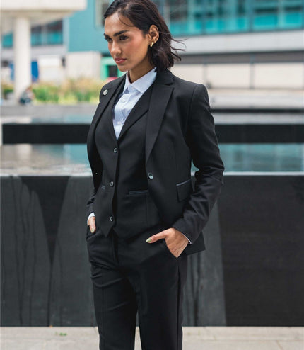 Women's 3 Piece Tailored Fit Plain Black Formal Office Suit