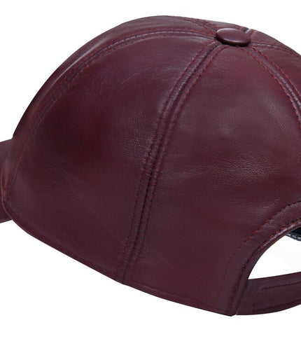 Unisex Real Nappa Leather Adjustable Golf Snapback Plain Baseball Cap Hat - Burgundy