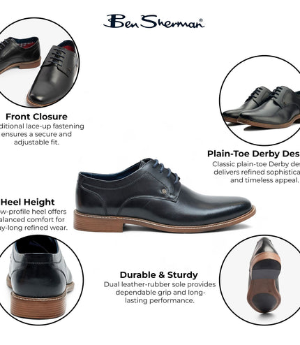 Ben Sherman Men's Black Leather Oxford Brogue Formal Derby Shoes - Pethick