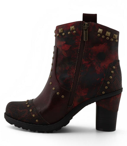 Mustang Women's Burgundy Floral Heeled Ankle Boots - M0162012
