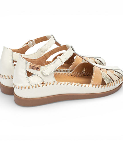 Pikolinos Women's White Leather Semi-Open Wedge Sandal Shoes - Cadaques