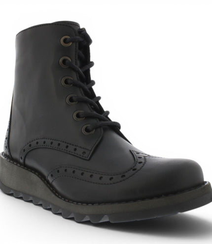 Fly London Women’s Black Leather Lace-Up Ankle Boots- SARL069