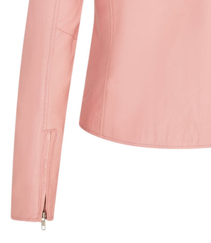 Women's Classic Brando Biker Leather Jacket - Broome - Baby Pink