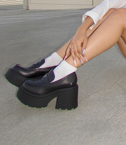 Windsorsmith Womens Black Leather Platform Loafers Shoes - Spolied