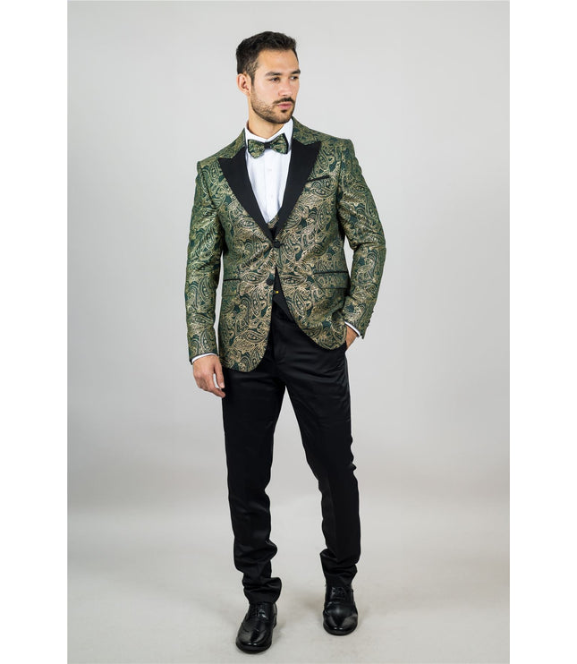 Men's 4 Piece Green Paisley Wedding Suit Tailor Fit