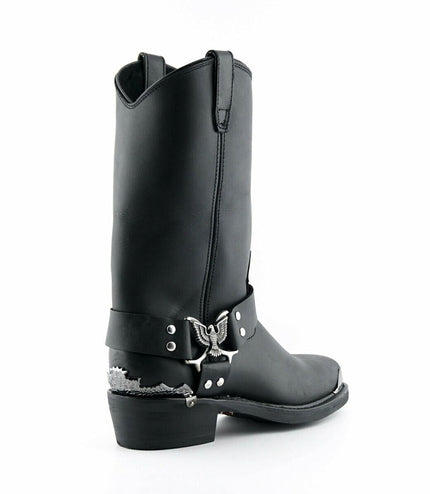 Grinders Mens Black Cowboy Biker Boots - Eagle Hi