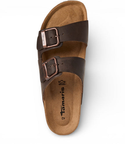 Tamaris Men's Brown Leather Slip-On Footbed Slipper Sandals