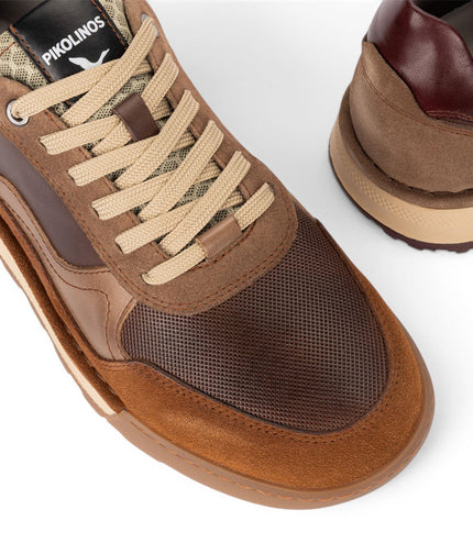 Pikolinos Men's Brown Leather Trainers Sneaker Lace-Up Shoes - Teide