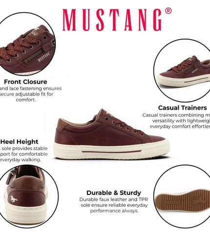 Mustang Women's Burgundy Faux Leather Trainer Sneaker Casual Shoes - M0112011