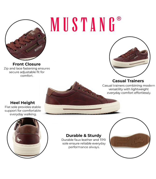 Mustang Women's Burgundy Faux Leather Trainer Sneaker Casual Shoes - M0112011