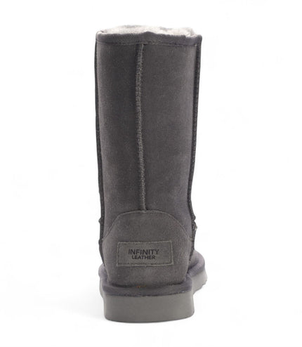Women's Genuine Sheepskin Grey Suede Slip-On Ankle Winter Boots - Dusk