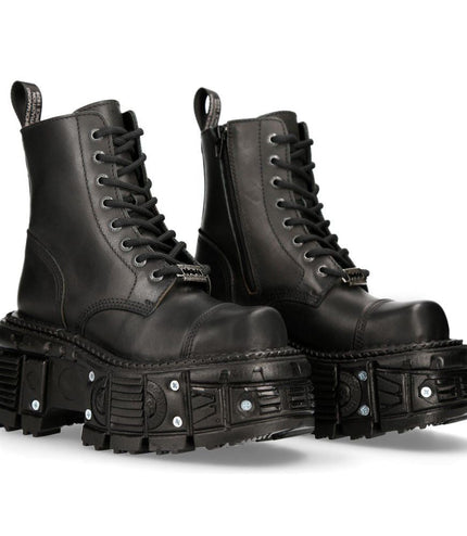 New Rock Unisex Black Leather Combat Platform Boots - TANK083-C1