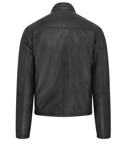 Mens Reversible Hooded Leather Jacket Premium Lambskin Napa - Black