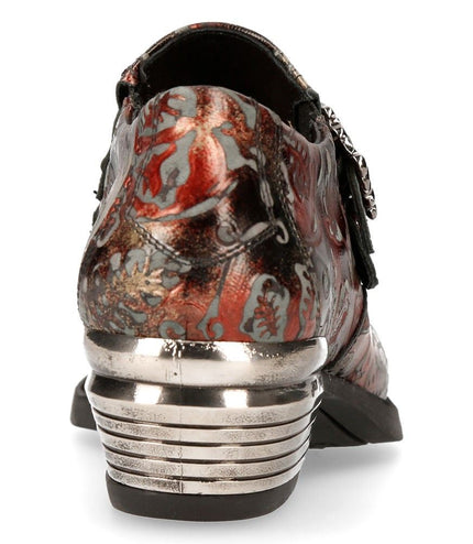 New Rock Embossed Black/Red Leather Buckled Shoes -7960-S5