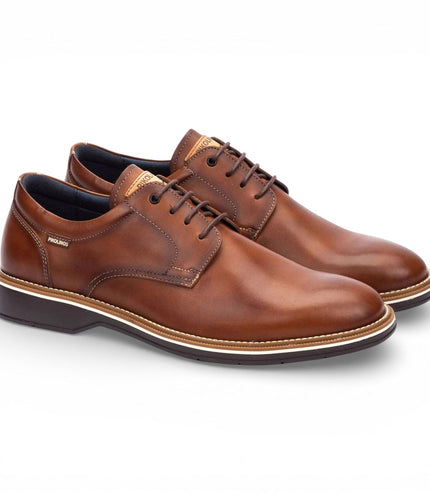 Pikolinos Men's Brown Leather Lace-Up Derby Comfort Shoes - Claret