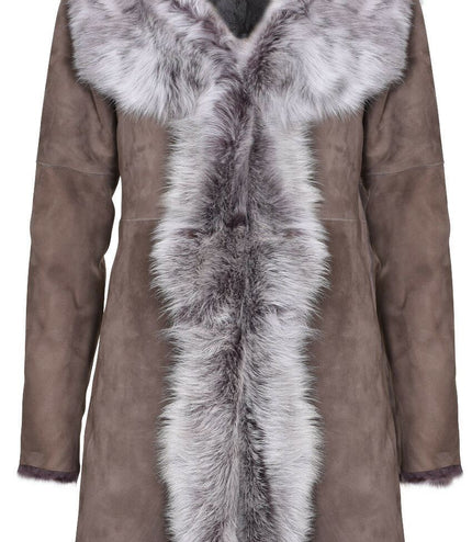 Womens Toscana Sheepskin Suede Trench Coat-Tbilisi - Taupe
