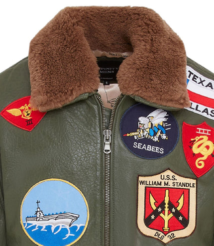 Mens A2 Top Gun Leather Bomber Jacket-Camborne - Green