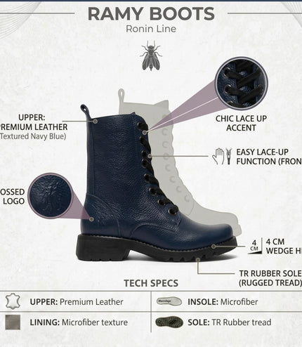 Fly London Womens Navy Blue Leather Lace-Up Heeled Ankle Boots - RAMY488
