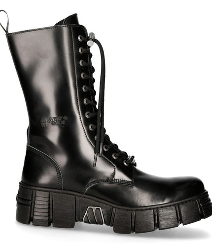 New Rock Boots Leather Mid-Calf Tower Biker Boots- M-Wall027N-C2