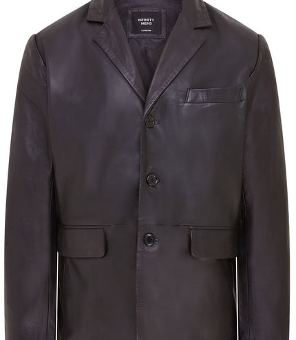 Mens Genuine Leather Blazer Soft Real Italian Tailored Vintage Jacket Coat - Black
